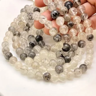 Black Rutile 8.5-10.5mm Smooth Round Shape A Grade Gemstone Beads Lot - Total 9 Strands of 13 Inch.