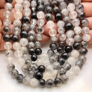 Black Rutile 7-8.5mm Smooth Round Shape A Grade Gemstone Beads Lot - Total 9 Strands of 13 Inch.