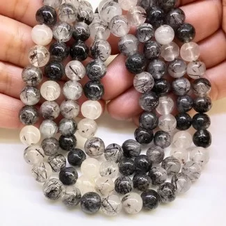 Black Rutile 8-9mm Smooth Round Shape A Grade Gemstone Beads Lot - Total 9 Strands of 13 Inch.