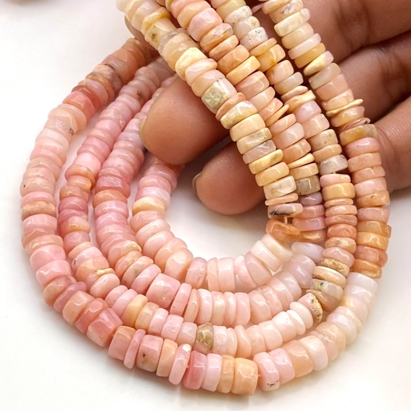 Pink Opal 5-6.5mm Smooth Wheel Shape AA Grade Gemstone Beads Lot - Total 10 Strands of 16 Inch.