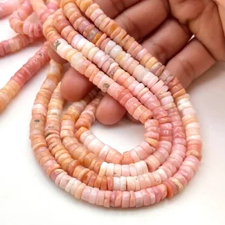 Pink Opal 6-7mm Smooth Wheel Shape AA Grade Gemstone Beads Lot - Total 7 Strands of 16 Inch.