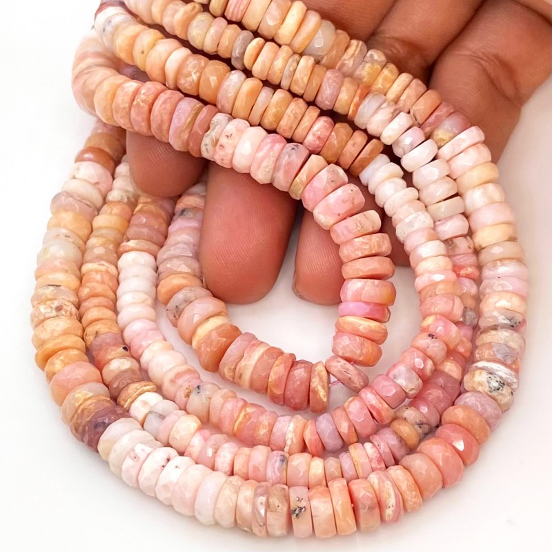 Pink Opal 5.5-8mm Faceted Wheel Shape AA Grade Gemstone Beads Lot - Total 7 Strands of 16 Inch.