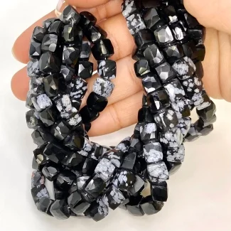 Black Obsidian 6-7mm Faceted Cube Shape AA Grade Gemstone Beads Strand - Total 1 Strand of 8 Inch.