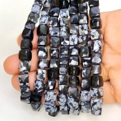 Black Obsidian 6-7mm Faceted Cube Shape AA Grade Gemstone Beads Strand - Total 1 Strand of 8 Inch.
