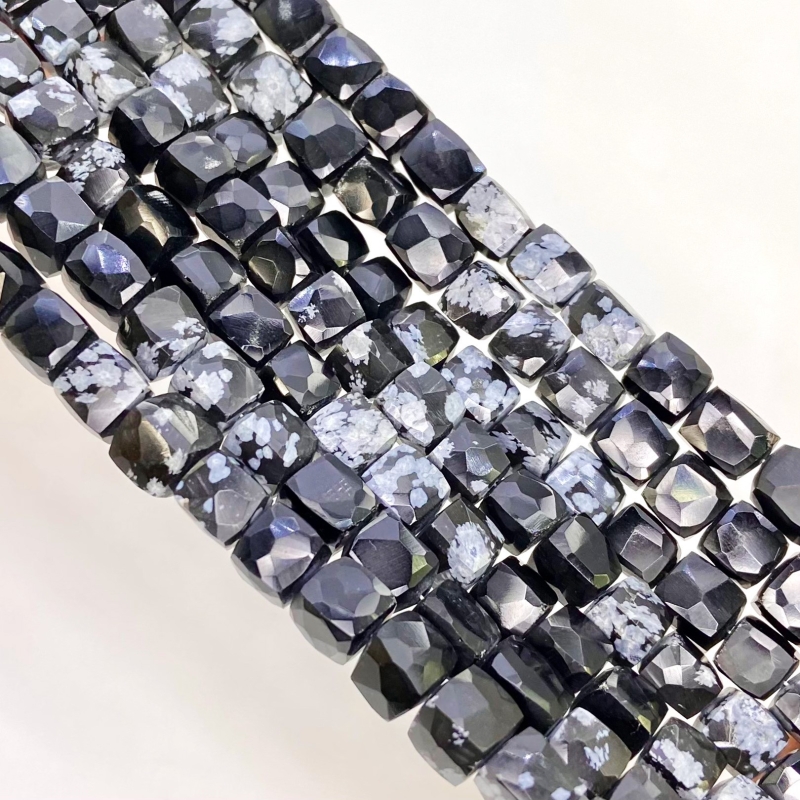 Black Obsidian 6-7mm Faceted Cube Shape AA Grade Gemstone Beads Strand - Total 1 Strand of 8 Inch.
