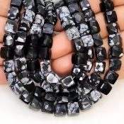 Black Obsidian 6-7mm Faceted Cube Shape AA Grade Gemstone Beads Strand - Total 1 Strand of 8 Inch.