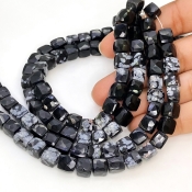 Black Obsidian 6-7mm Faceted Cube Shape AA Grade Gemstone Beads Strand - Total 1 Strand of 8 Inch.