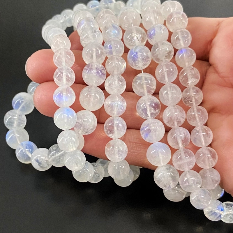 Rainbow Moonstone 7.5-11mm Smooth Round Shape AA Grade Gemstone Beads Lot - Total 3 Strands of 16 Inch.