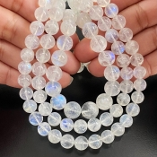 Rainbow Moonstone 7.5-11mm Smooth Round Shape AA Grade Gemstone Beads Lot - Total 3 Strands of 16 Inch.