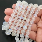 Rainbow Moonstone 6.5-9.5mm Smooth Round Shape AA+ Grade Gemstone Beads Lot - Total 3 Strands of 16 Inch.