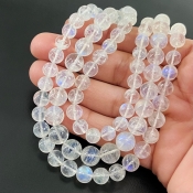 Rainbow Moonstone 6.5-9.5mm Smooth Round Shape AA+ Grade Gemstone Beads Lot - Total 3 Strands of 16 Inch.