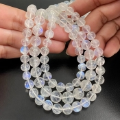 Rainbow Moonstone 6.5-9.5mm Smooth Round Shape AA+ Grade Gemstone Beads Lot - Total 3 Strands of 16 Inch.