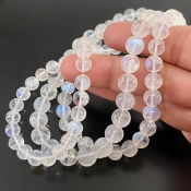 Rainbow Moonstone 6.5-9.5mm Smooth Round Shape AA+ Grade Gemstone Beads Lot - Total 3 Strands of 16 Inch.