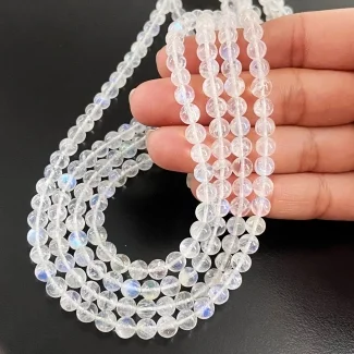 Rainbow Moonstone 5-6mm Smooth Round Shape AA Grade Gemstone Beads Strand - Total 1 Strand of 16 Inch.