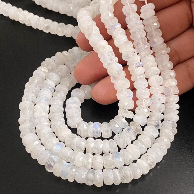 Rainbow Moonstone 7.5-8.5mm Faceted Rondelle Shape A Grade Gemstone Beads Strand - Total 1 Strand of 10 Inch.