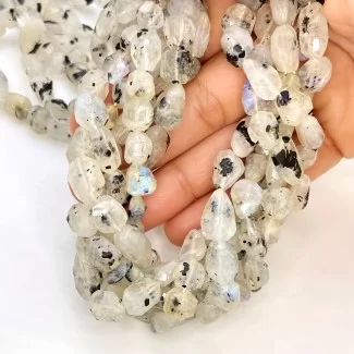 Rainbow Moonstone 8-15mm Faceted Nugget Shape A Grade Gemstone Beads Lot - Total 18 Strands of 10 Inch.