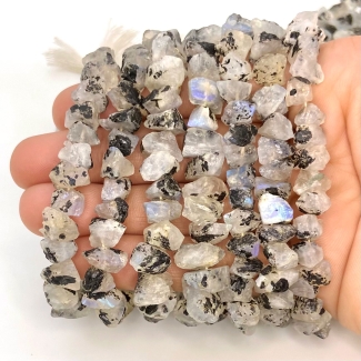 Rainbow Moonstone 8-14mm Rough Cut Nugget Shape A Grade Gemstone Beads Lot - Total 14 Strands of 10 Inch.