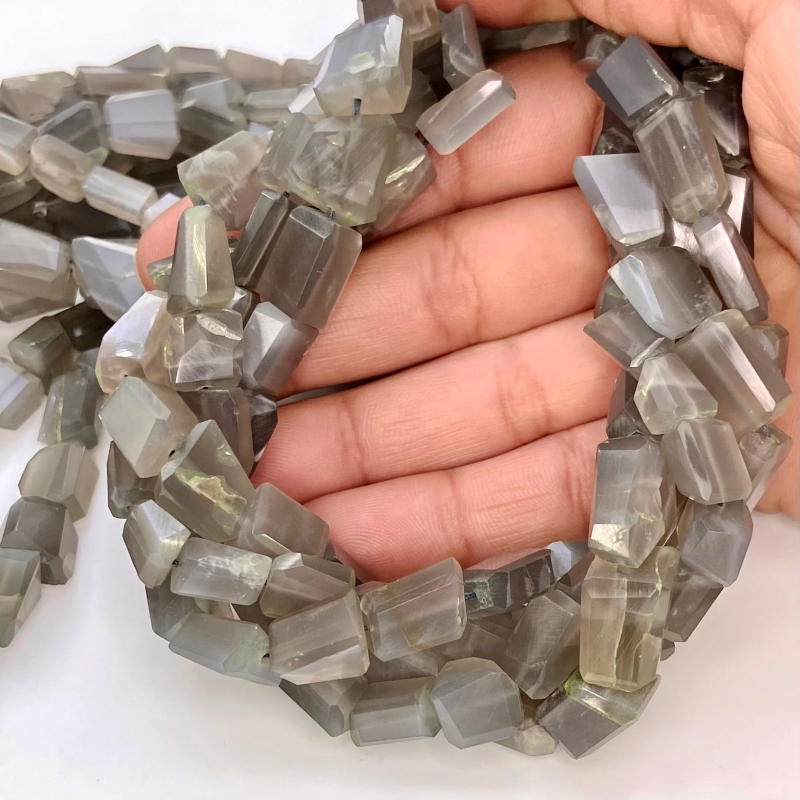Grey Moonstone 8-14mm Step Cut Nugget Shape AAA Grade Gemstone Beads Strand - Total 1 Strand of 10 Inch.