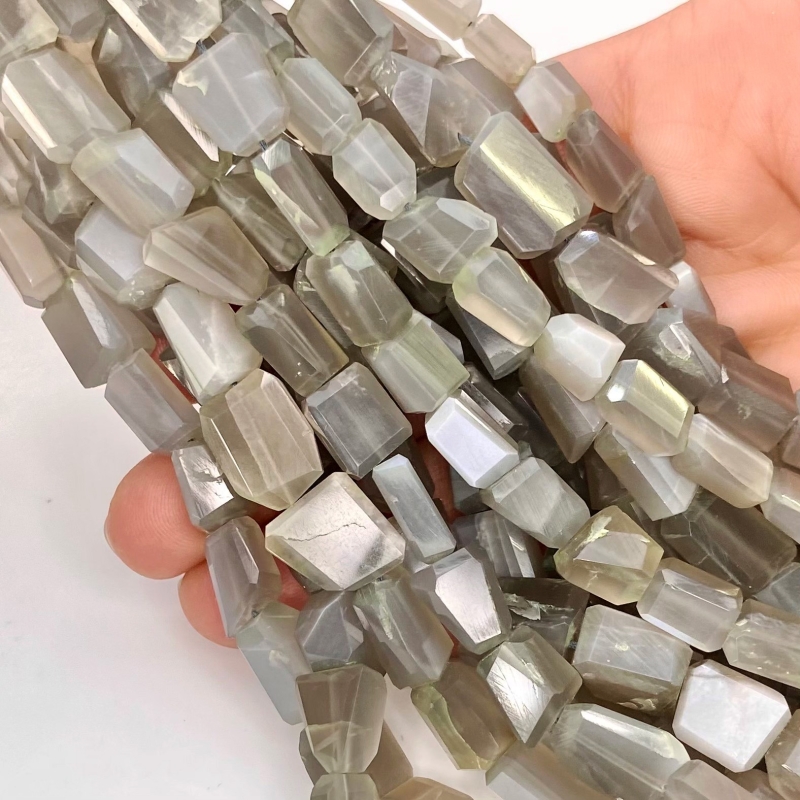 Grey Moonstone 8-14mm Step Cut Nugget Shape AAA Grade Gemstone Beads Strand - Total 1 Strand of 10 Inch.
