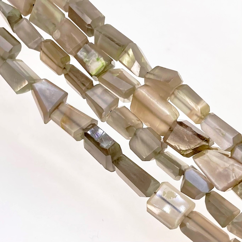 Grey Moonstone 8-14mm Step Cut Nugget Shape AAA Grade Gemstone Beads Strand - Total 1 Strand of 10 Inch.