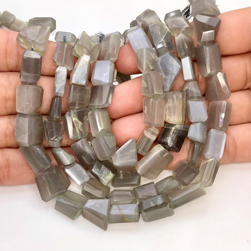 Grey Moonstone 8-14mm Step Cut Nugget Shape AAA Grade Gemstone Beads Strand - Total 1 Strand of 10 Inch.