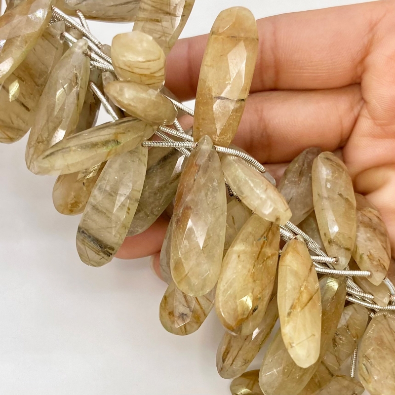 Golden Rutile 20-33mm Briolette Pear Shape AA+ Grade Gemstone Beads Lot - Total 6 Strands of 9 Inch.