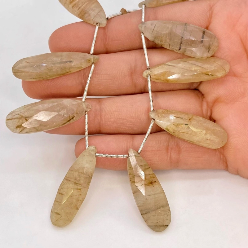 Golden Rutile 20-33mm Briolette Pear Shape AA+ Grade Gemstone Beads Lot - Total 6 Strands of 9 Inch.