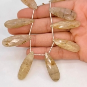 Golden Rutile 20-33mm Briolette Pear Shape AA+ Grade Gemstone Beads Lot - Total 6 Strands of 9 Inch.