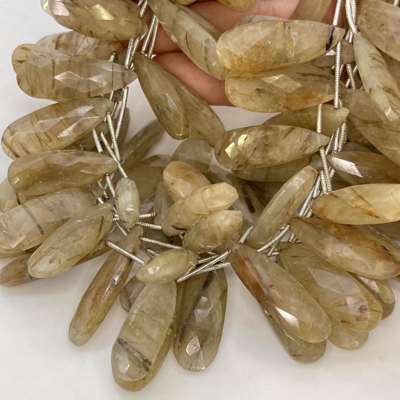 Golden Rutile 20-33mm Briolette Pear Shape AA+ Grade Gemstone Beads Lot - Total 6 Strands of 9 Inch.