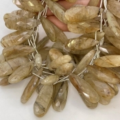 Golden Rutile 20-33mm Briolette Pear Shape AA+ Grade Gemstone Beads Lot - Total 6 Strands of 9 Inch.