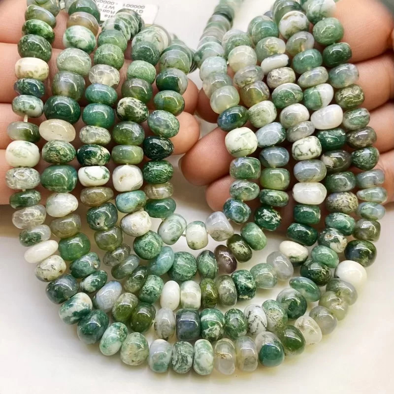 Tree Agate 8-9mm Smooth Rondelle Shape AA Grade Gemstone Beads Lot - Total 10 Strands of 13 Inch.