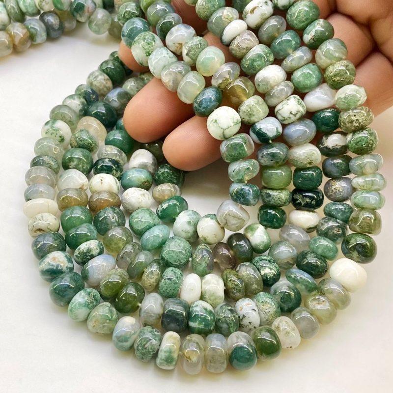 Tree Agate 8-9mm Smooth Rondelle Shape AA Grade Gemstone Beads Lot - Total 10 Strands of 13 Inch.
