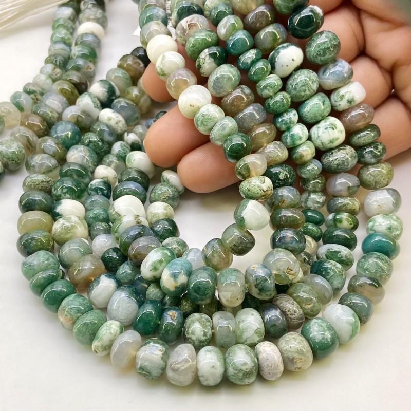 Tree Agate 7-10mm Smooth Rondelle Shape AA Grade Gemstone Beads Lot - Total 10 Strands of 13 Inch.