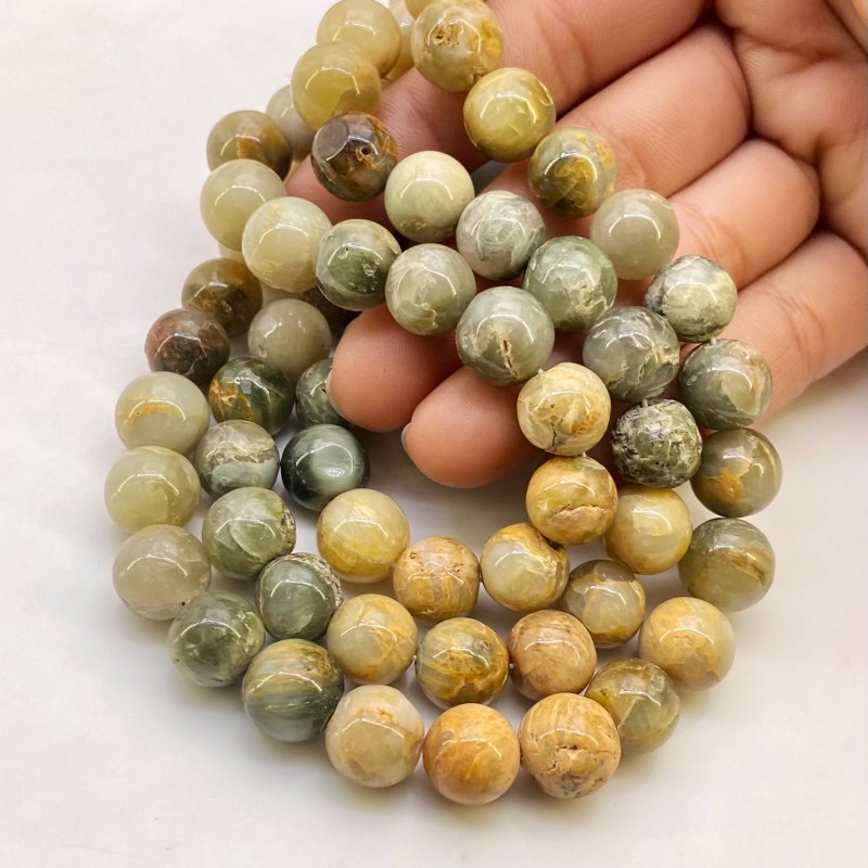 Cats Eye 10.5-11.5mm Smooth Round Shape A+ Grade Gemstone Beads Lot - Total 5 Strands of 13 Inch.