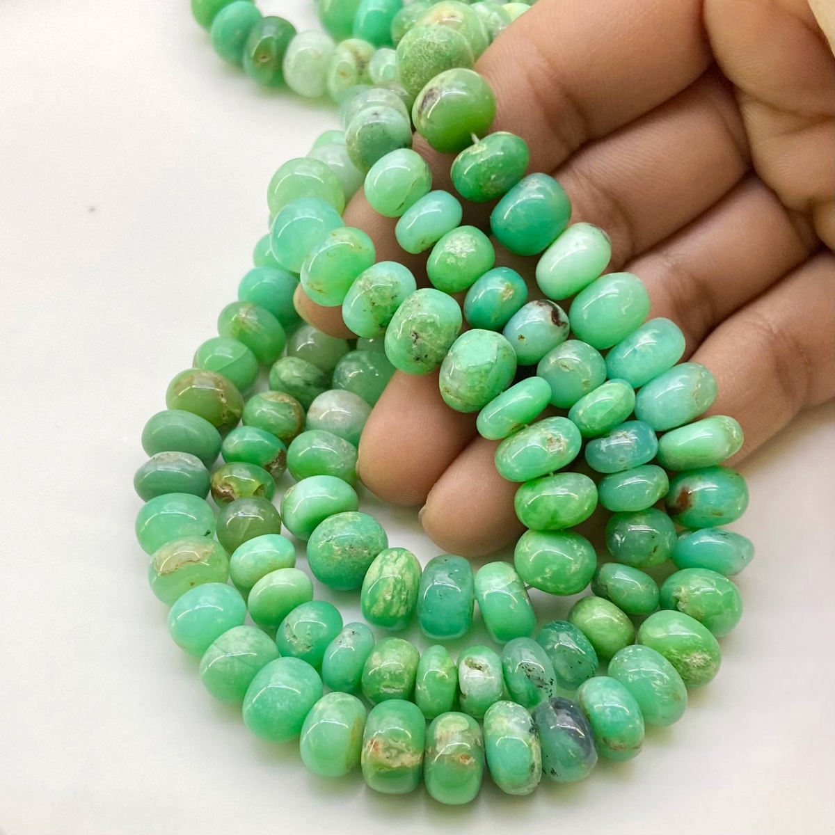 Natural Chrysoprase Smooth Rondelle Beads Shyama Gems