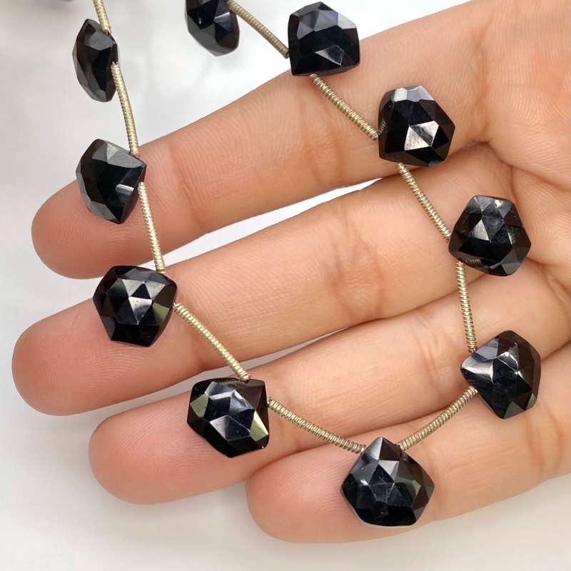 Black Spinel 8-10mm Briolette Hexagon Shape AAA Grade Gemstone Beads Lot - Total 6 Strands of 9 Inch.