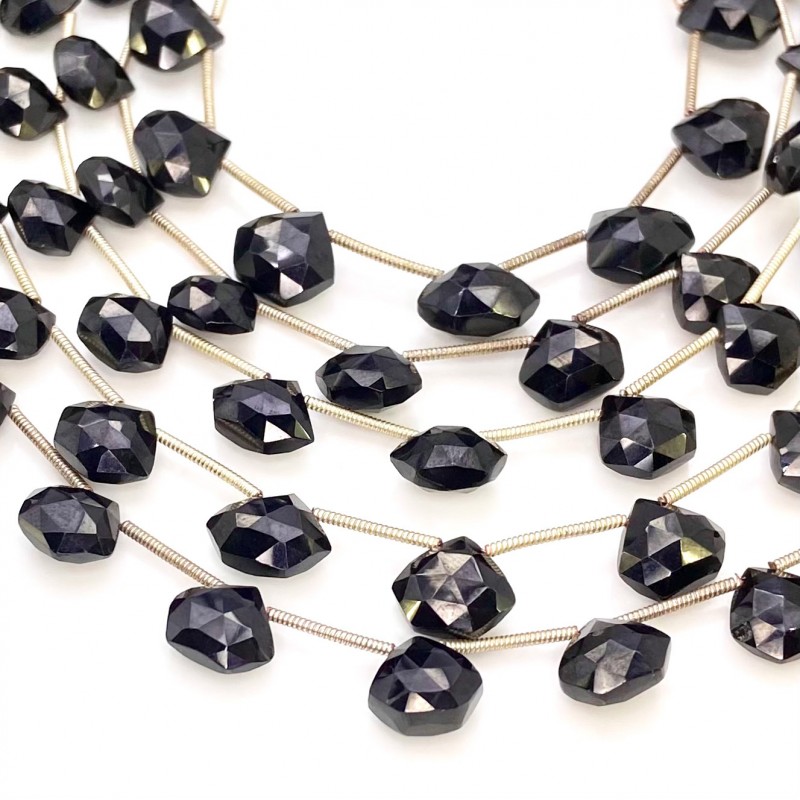 Black Spinel 8-10mm Briolette Hexagon Shape AAA Grade Gemstone Beads Lot - Total 6 Strands of 9 Inch.