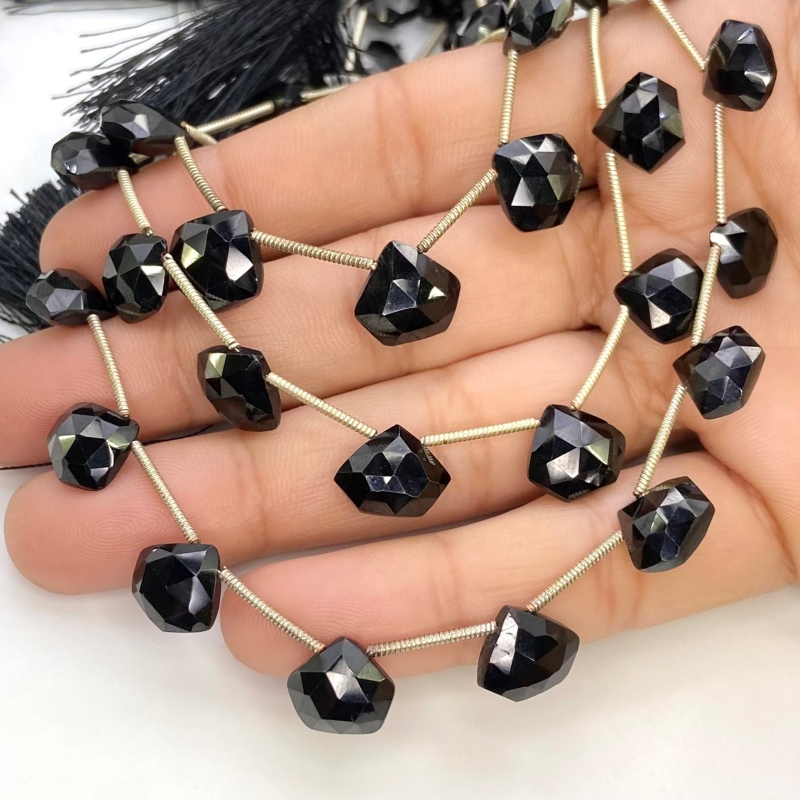 Black Spinel 8-10mm Briolette Hexagon Shape AAA Grade Gemstone Beads Lot - Total 6 Strands of 9 Inch.