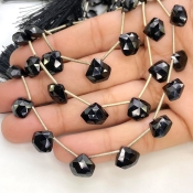 Black Spinel 8-10mm Briolette Hexagon Shape AAA Grade Gemstone Beads Lot - Total 6 Strands of 9 Inch.