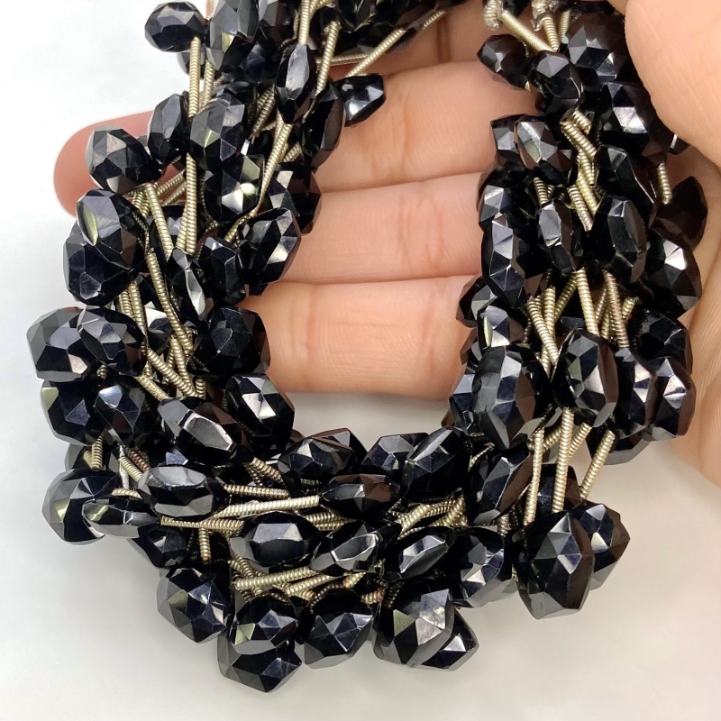 Black Spinel 8-10mm Briolette Hexagon Shape AAA Grade Gemstone Beads Lot - Total 6 Strands of 9 Inch.