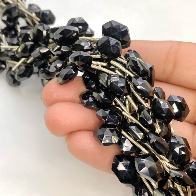 Black Spinel 8-10mm Briolette Hexagon Shape AAA Grade Gemstone Beads Lot - Total 6 Strands of 9 Inch.