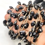 Black Spinel 8-10mm Briolette Hexagon Shape AAA Grade Gemstone Beads Lot - Total 6 Strands of 9 Inch.