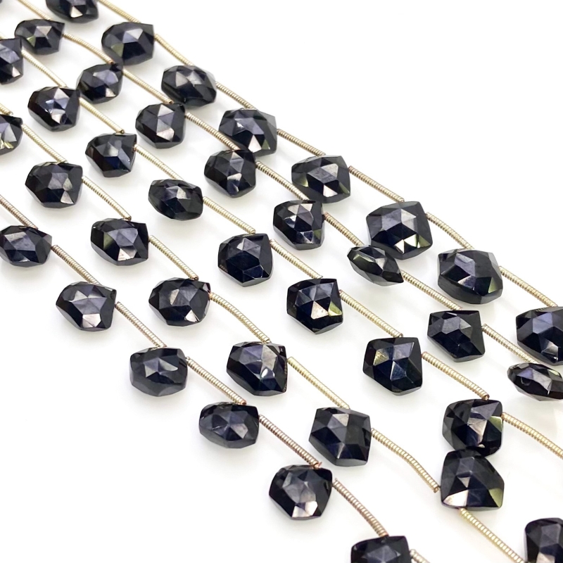 Black Spinel 8-10mm Briolette Hexagon Shape AAA Grade Gemstone Beads Lot - Total 6 Strands of 9 Inch.