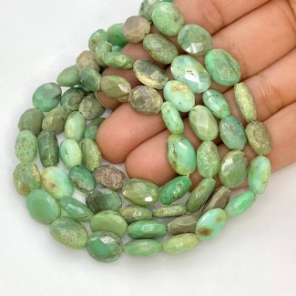Chrysoprase 9.5-12mm Faceted Oval Shape A Grade Gemstone Beads Lot - Total 7 Strands of 10 Inch.
