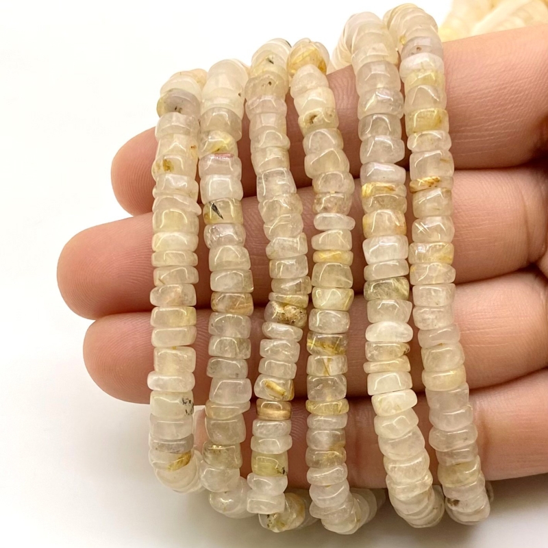 Golden Rutile 5.5-6mm Smooth Wheel Shape A Grade Gemstone Beads Lot - Total 6 Strands of 13 Inch.