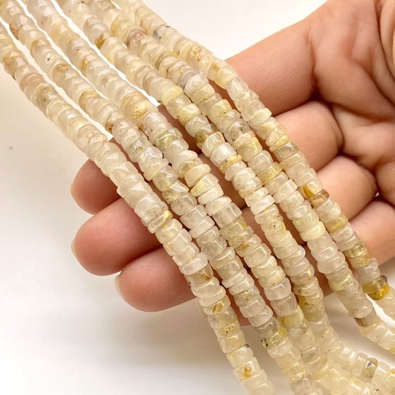 Golden Rutile 5.5-6mm Smooth Wheel Shape A Grade Gemstone Beads Lot - Total 6 Strands of 13 Inch.