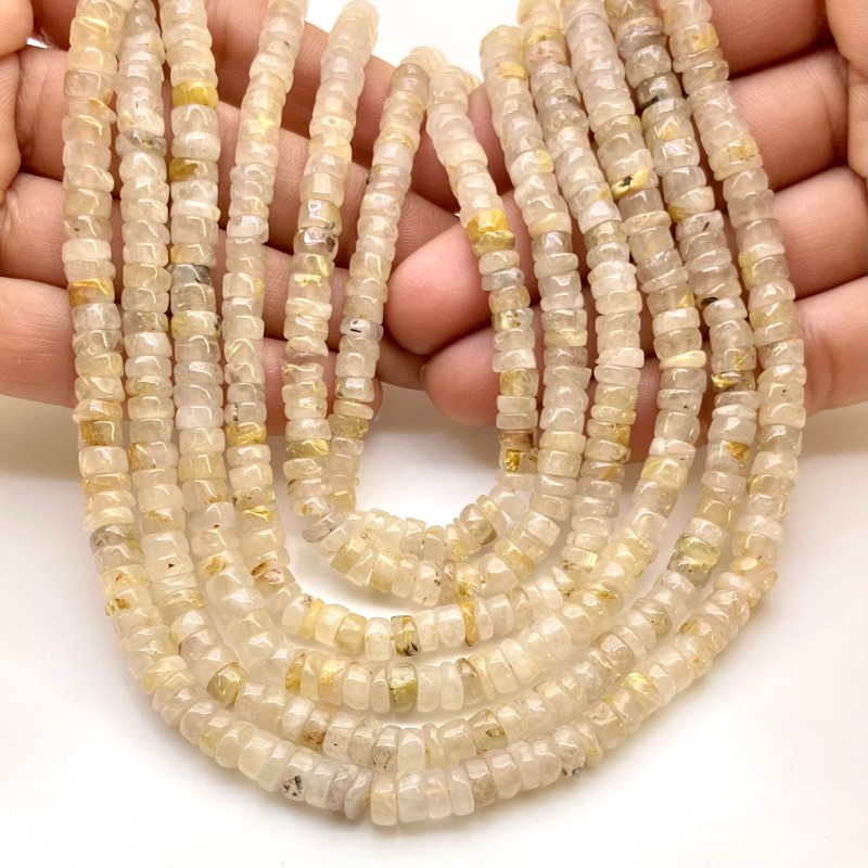 Golden Rutile 5.5-6mm Smooth Wheel Shape A Grade Gemstone Beads Lot - Total 6 Strands of 13 Inch.