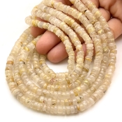Golden Rutile 5.5-6mm Smooth Wheel Shape A Grade Gemstone Beads Lot - Total 6 Strands of 13 Inch.