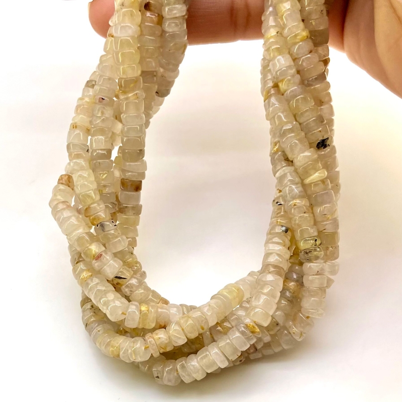 Golden Rutile 5.5-6mm Smooth Wheel Shape A Grade Gemstone Beads Lot - Total 6 Strands of 13 Inch.