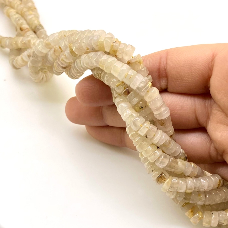 Golden Rutile 5.5-6mm Smooth Wheel Shape A Grade Gemstone Beads Lot - Total 6 Strands of 13 Inch.